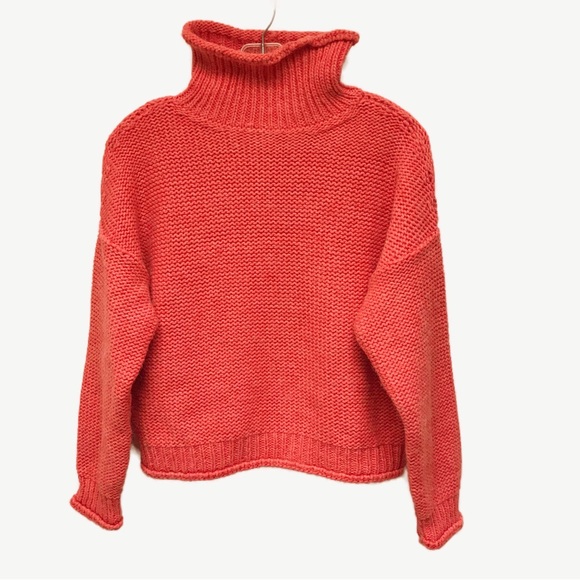 Anthropologie Sweaters - Anthropologie Mock Neck Knit Sweater Size XS Coral